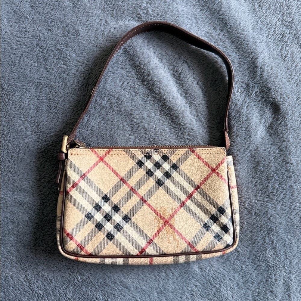 Vintage Burberry Haymarket Check Coated Canvas Baguette Shoulder Bag